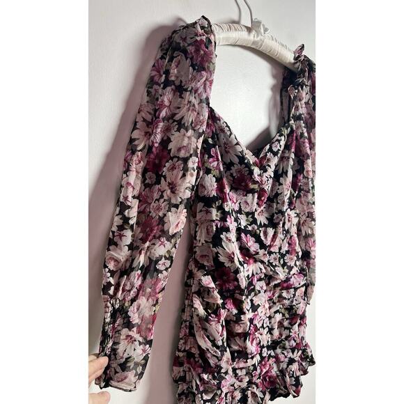 ASTR The Label Dress Large Keira Pink Floral Print Ruched Smocked Mini Dress - Picture 6 of 16